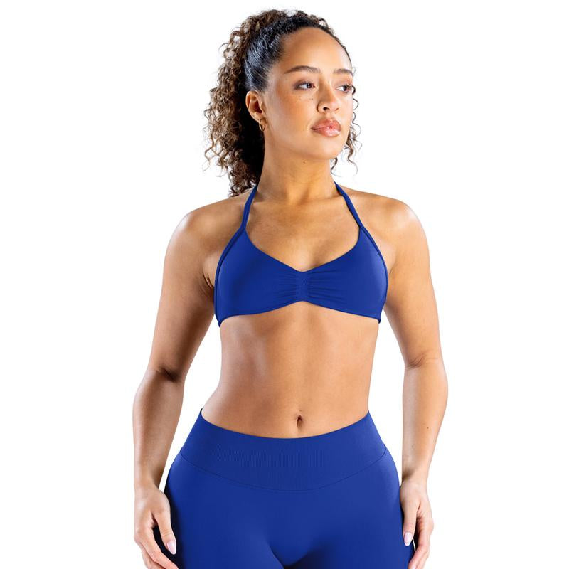 DEEFY Impact Strappy Bra Fitness Gymwear Halter Sportstop Open Back Padded Gym Workout Sportswear Women Seamless Tank Activewear Tops Low Impact Bra Gym