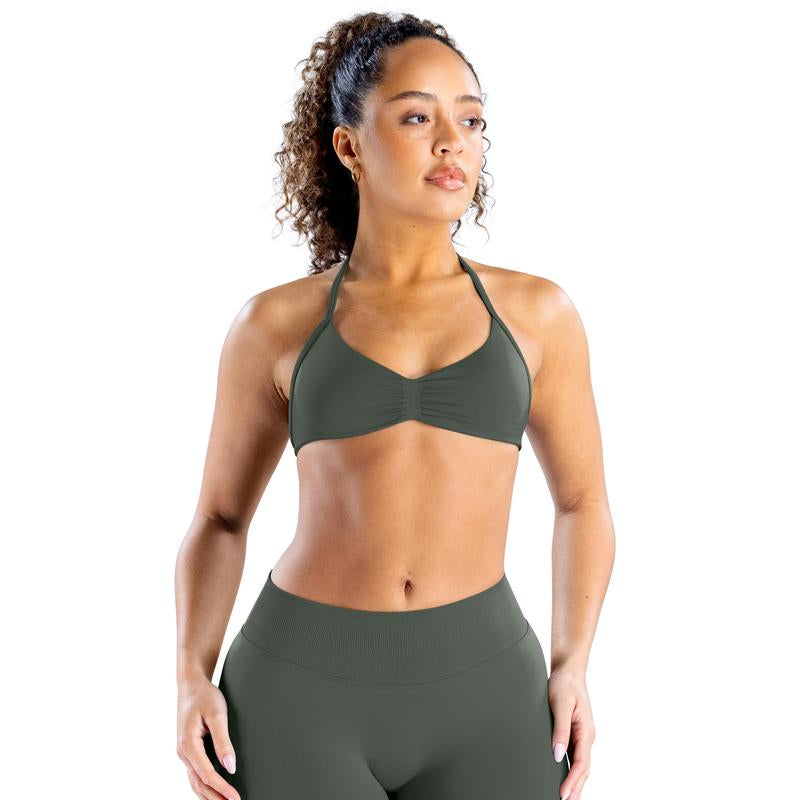 DEEFY Impact Strappy Bra Fitness Gymwear Halter Sportstop Open Back Padded Gym Workout Sportswear Women Seamless Tank Activewear Tops Low Impact Bra Gym