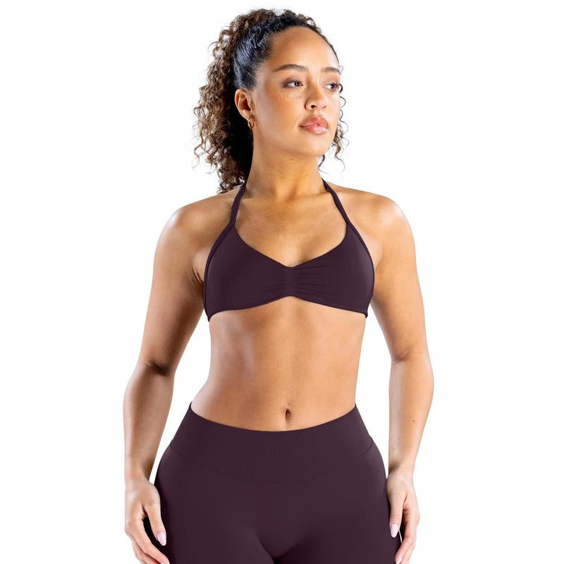 DEEFY Impact Strappy Bra Fitness Gymwear Halter Sportstop Open Back Padded Gym Workout Sportswear Women Seamless Tank Activewear Tops Low Impact Bra Gym