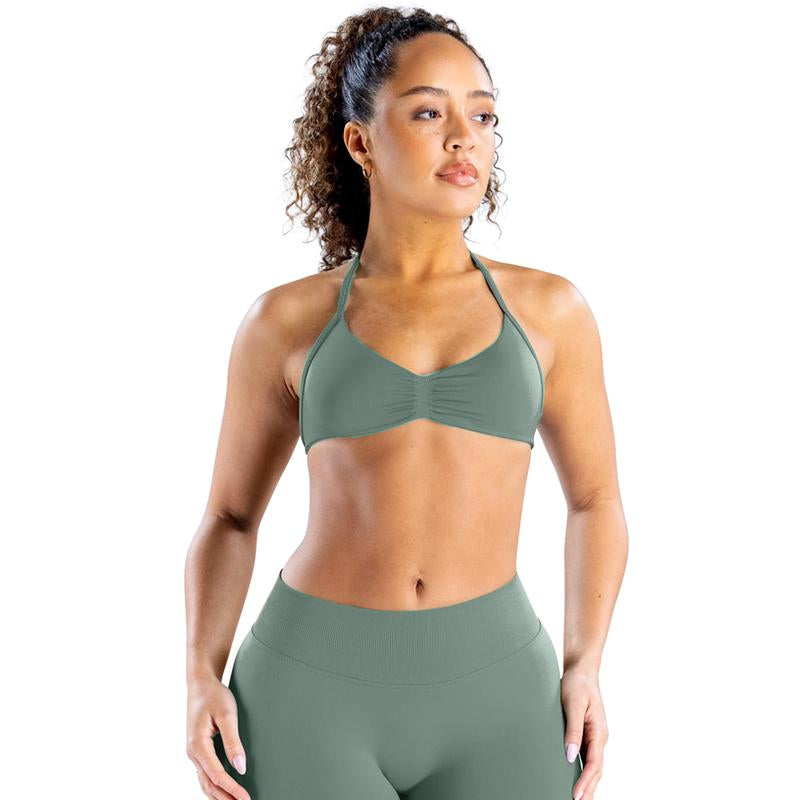 DEEFY Impact Strappy Bra Fitness Gymwear Halter Sportstop Open Back Padded Gym Workout Sportswear Women Seamless Tank Activewear Tops Low Impact Bra Gym