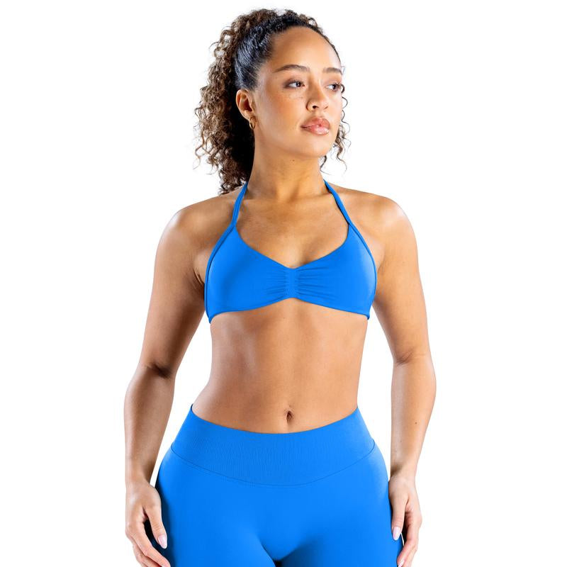 DEEFY Impact Strappy Bra Fitness Gymwear Halter Sportstop Open Back Padded Gym Workout Sportswear Women Seamless Tank Activewear Tops Low Impact Bra Gym