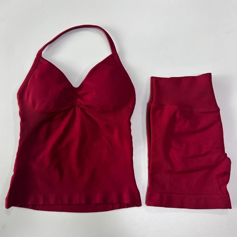 Sport Braspacks 2Pcs Gym Set Women Backless Tank Tops High Waist Scrunch Seamless Shorts Fitness Clothes Activewear Workout Sets Summer Sportswear