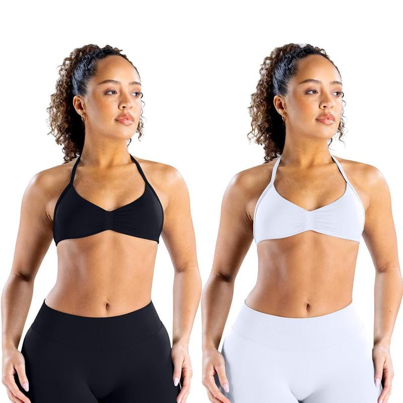 DEEFY Impact Strappy Bra Fitness Gymwear Halter Sportstop Open Back Padded Gym Workout Sportswear Women Seamless Tank Activewear Tops Low Impact Bra Gym