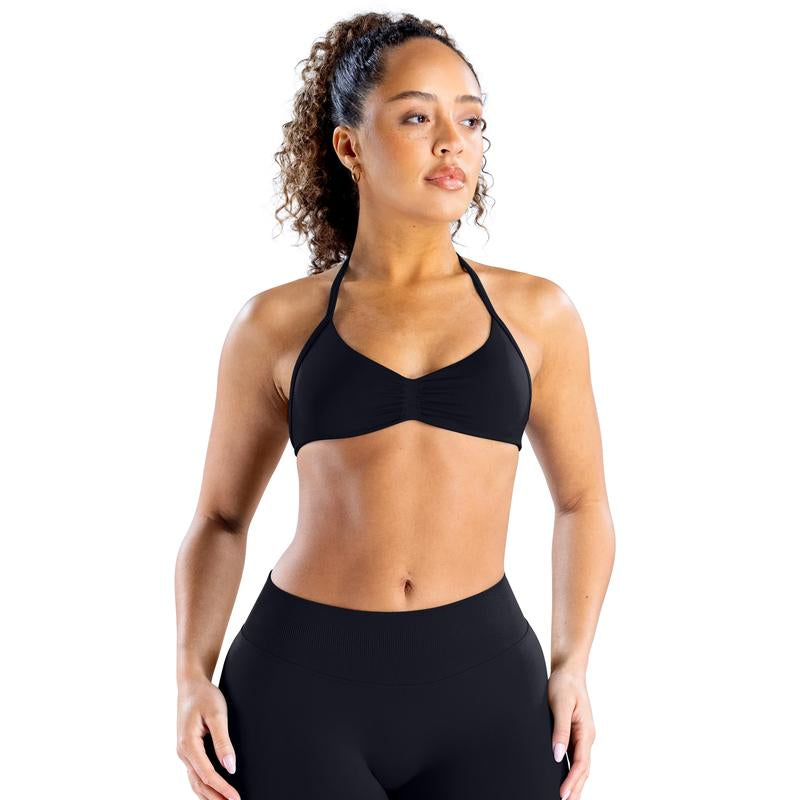 DEEFY Impact Strappy Bra Fitness Gymwear Halter Sportstop Open Back Padded Gym Workout Sportswear Women Seamless Tank Activewear Tops Low Impact Bra Gym