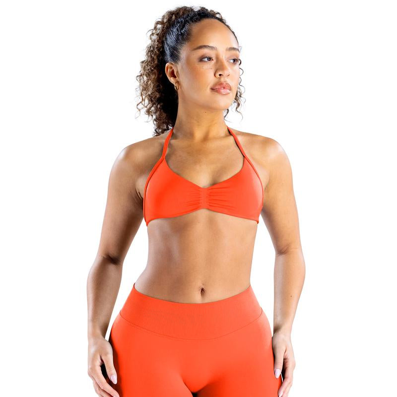 DEEFY Impact Strappy Bra Fitness Gymwear Halter Sportstop Open Back Padded Gym Workout Sportswear Women Seamless Tank Activewear Tops Low Impact Bra Gym