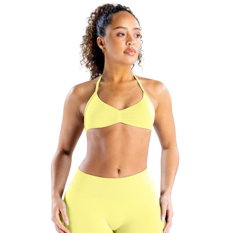 DEEFY Impact Strappy Bra Fitness Gymwear Halter Sportstop Open Back Padded Gym Workout Sportswear Women Seamless Tank Activewear Tops Low Impact Bra Gym