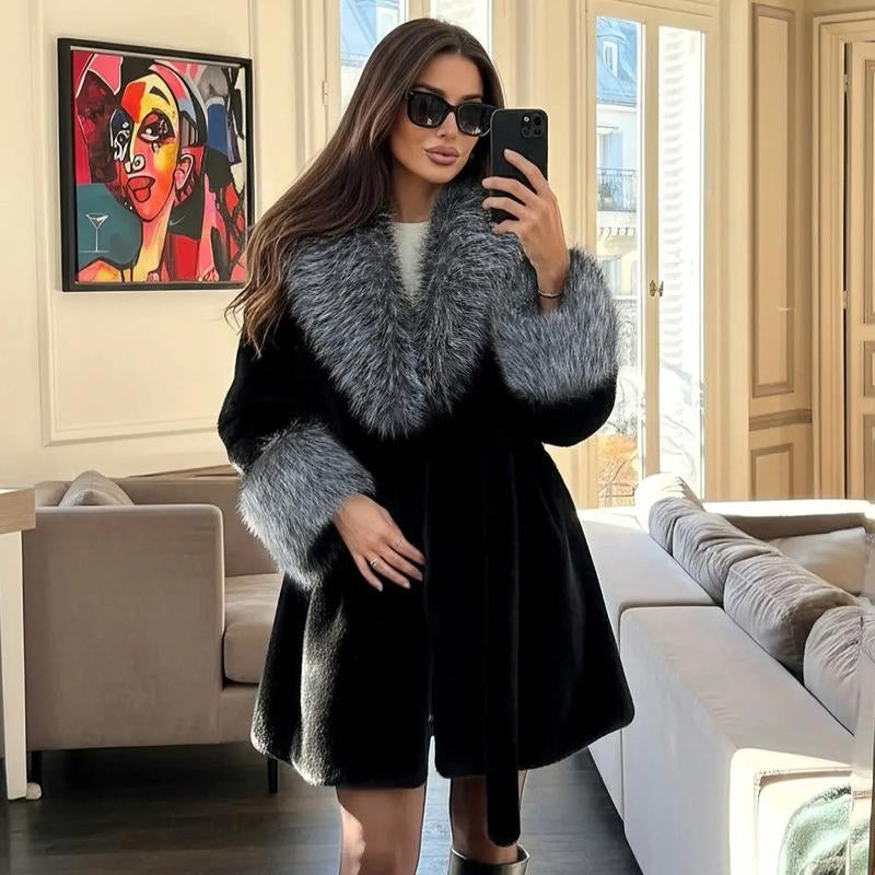 ASANDY Women’S Winter Lace-Up Leopard Print Faux Fur Coat Elegant Synthetic Leather Jacket Warm & Fashionable Outdoor Sports Coat Suitable for Cold Weather Suitable for Both Autumn and Winter