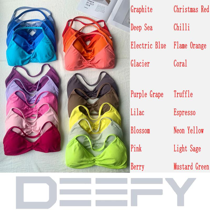 DEEFY Impact Strappy Bra Fitness Gymwear Halter Sportstop Open Back Padded Gym Workout Sportswear Women Seamless Tank Activewear Tops Low Impact Bra Gym
