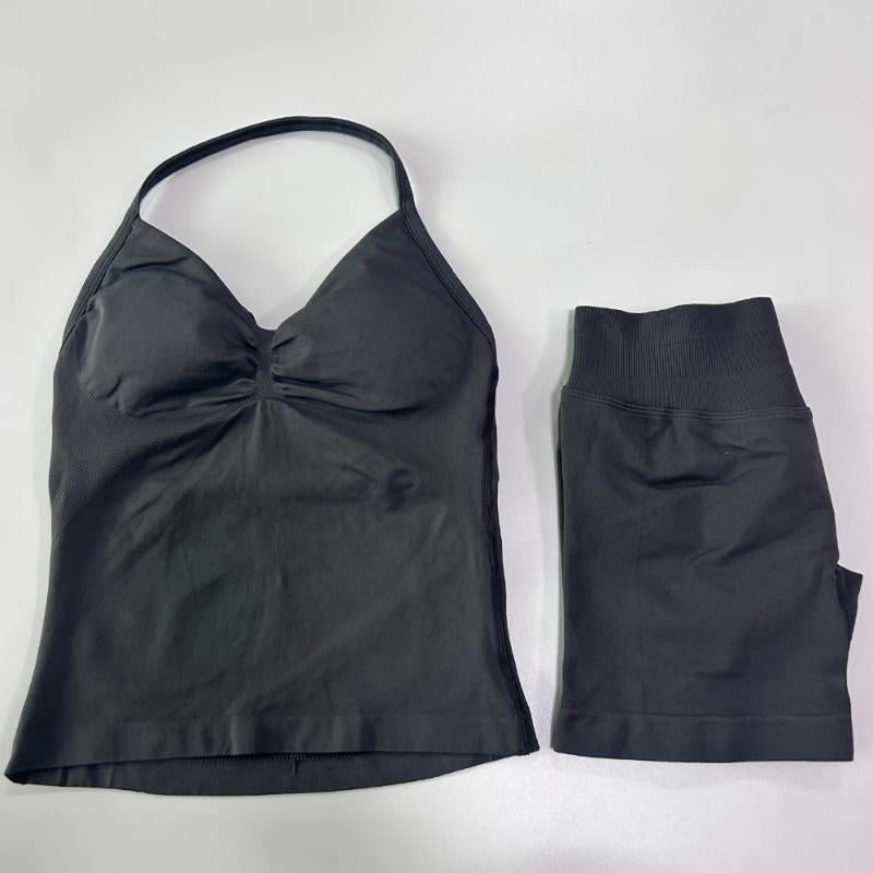 Sport Braspacks 2Pcs Gym Set Women Backless Tank Tops High Waist Scrunch Seamless Shorts Fitness Clothes Activewear Workout Sets Summer Sportswear