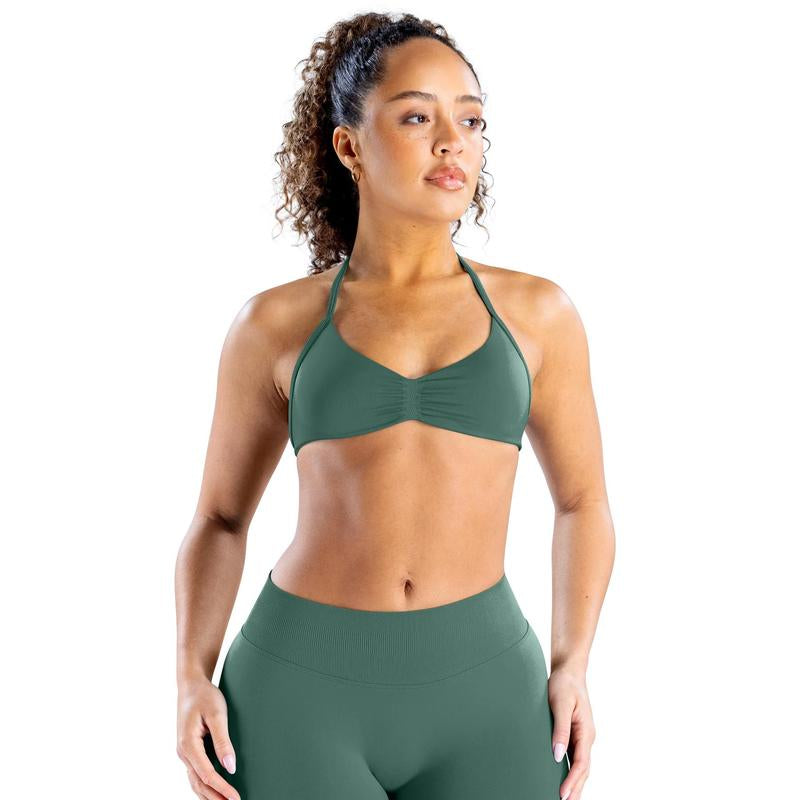 DEEFY Impact Strappy Bra Fitness Gymwear Halter Sportstop Open Back Padded Gym Workout Sportswear Women Seamless Tank Activewear Tops Low Impact Bra Gym