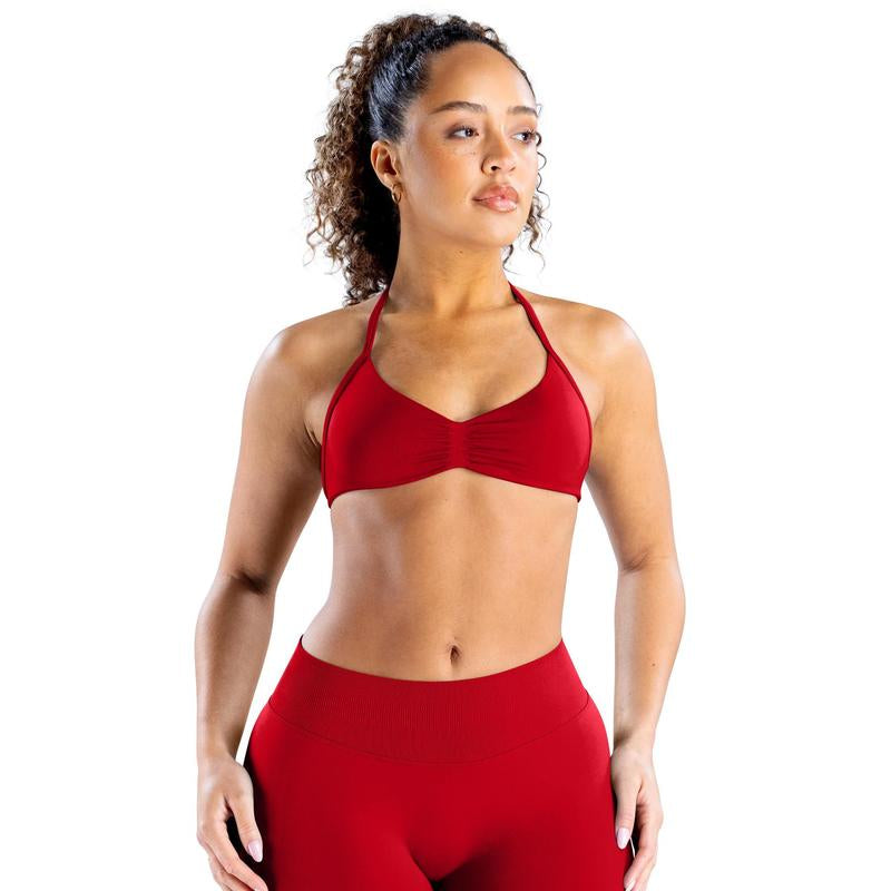 DEEFY Impact Strappy Bra Fitness Gymwear Halter Sportstop Open Back Padded Gym Workout Sportswear Women Seamless Tank Activewear Tops Low Impact Bra Gym