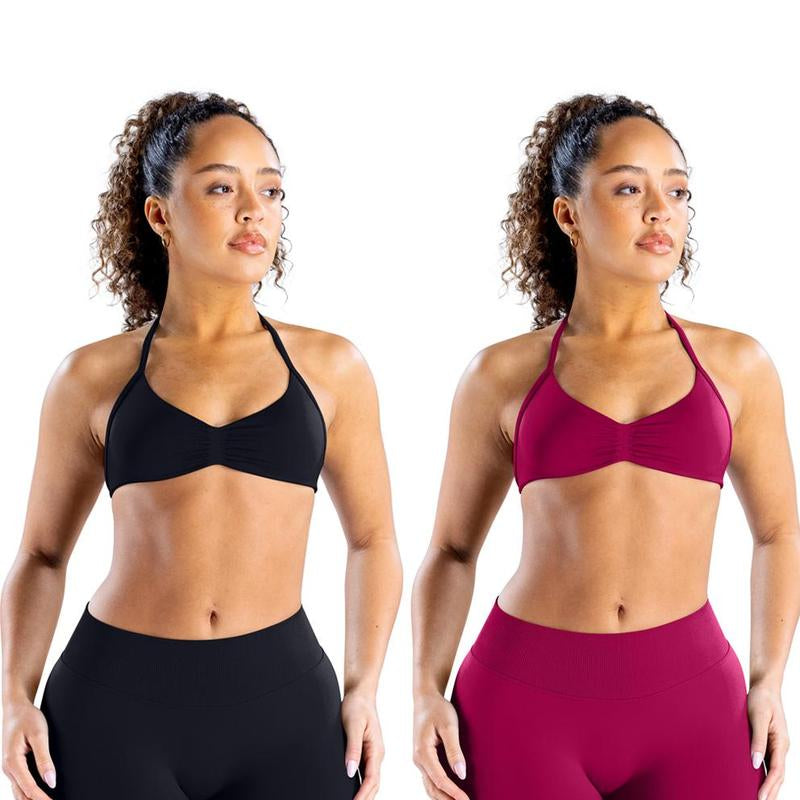 DEEFY Impact Strappy Bra Fitness Gymwear Halter Sportstop Open Back Padded Gym Workout Sportswear Women Seamless Tank Activewear Tops Low Impact Bra Gym