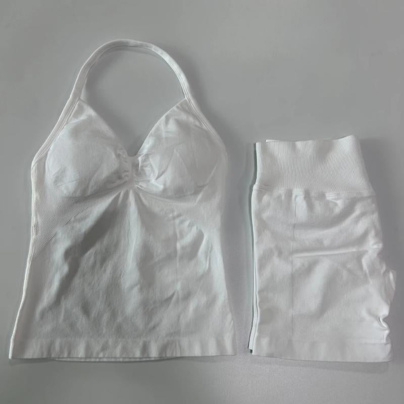 Sport Braspacks 2Pcs Gym Set Women Backless Tank Tops High Waist Scrunch Seamless Shorts Fitness Clothes Activewear Workout Sets Summer Sportswear