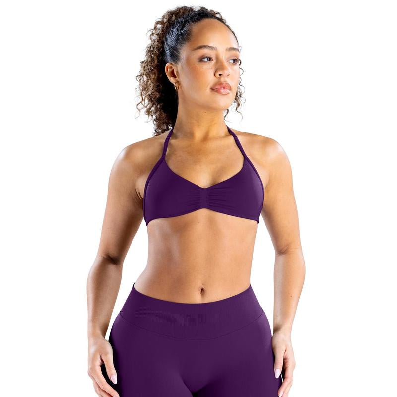 DEEFY Impact Strappy Bra Fitness Gymwear Halter Sportstop Open Back Padded Gym Workout Sportswear Women Seamless Tank Activewear Tops Low Impact Bra Gym