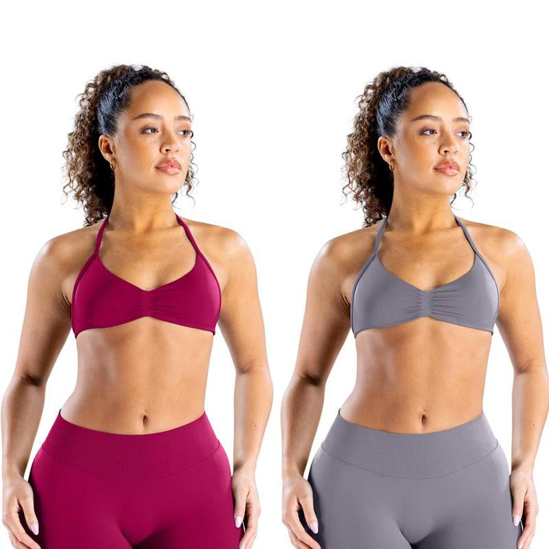DEEFY Impact Strappy Bra Fitness Gymwear Halter Sportstop Open Back Padded Gym Workout Sportswear Women Seamless Tank Activewear Tops Low Impact Bra Gym