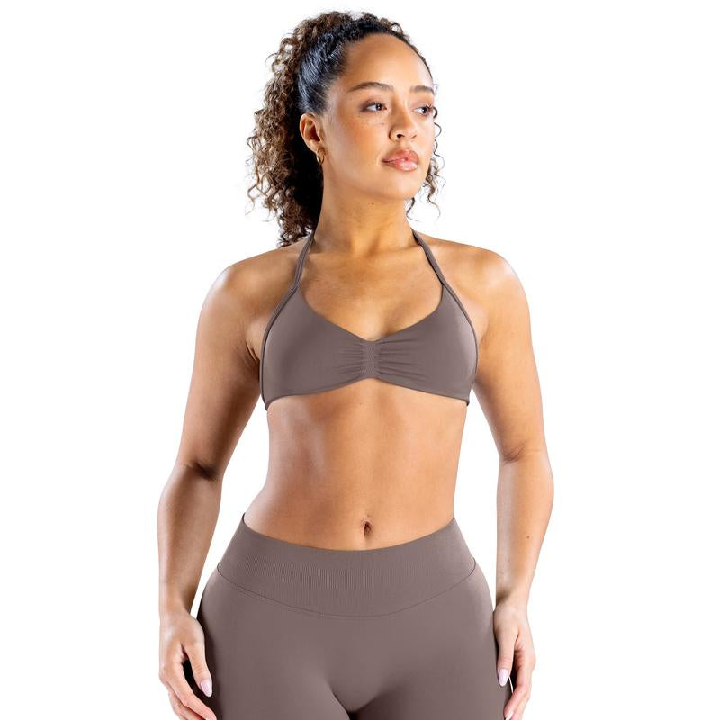 DEEFY Impact Strappy Bra Fitness Gymwear Halter Sportstop Open Back Padded Gym Workout Sportswear Women Seamless Tank Activewear Tops Low Impact Bra Gym