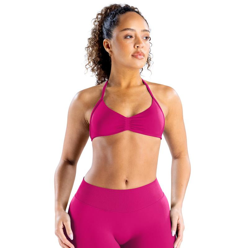 DEEFY Impact Strappy Bra Fitness Gymwear Halter Sportstop Open Back Padded Gym Workout Sportswear Women Seamless Tank Activewear Tops Low Impact Bra Gym