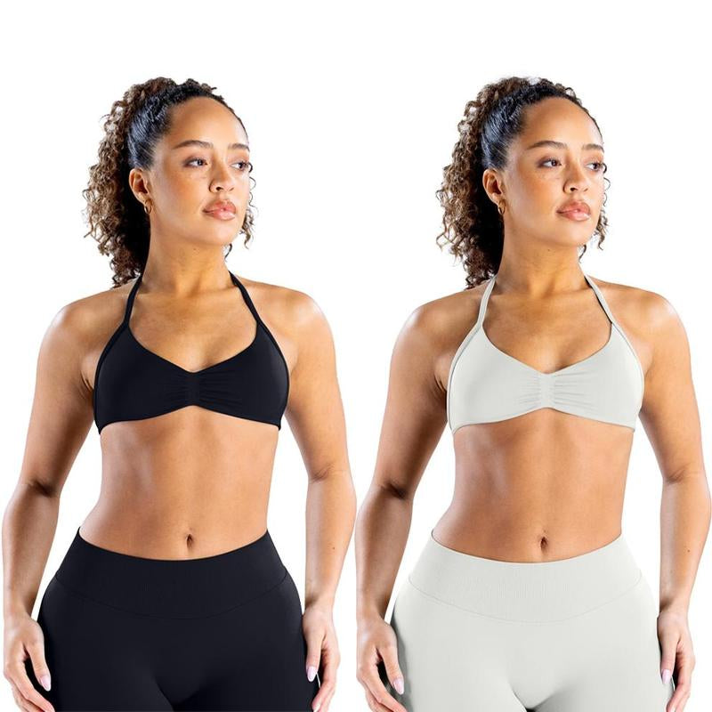 DEEFY Impact Strappy Bra Fitness Gymwear Halter Sportstop Open Back Padded Gym Workout Sportswear Women Seamless Tank Activewear Tops Low Impact Bra Gym