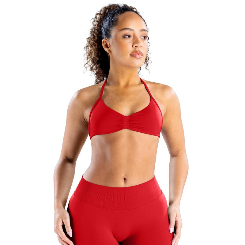 DEEFY Impact Strappy Bra Fitness Gymwear Halter Sportstop Open Back Padded Gym Workout Sportswear Women Seamless Tank Activewear Tops Low Impact Bra Gym