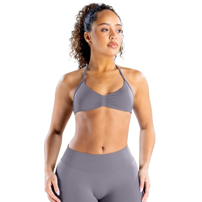 DEEFY Impact Strappy Bra Fitness Gymwear Halter Sportstop Open Back Padded Gym Workout Sportswear Women Seamless Tank Activewear Tops Low Impact Bra Gym