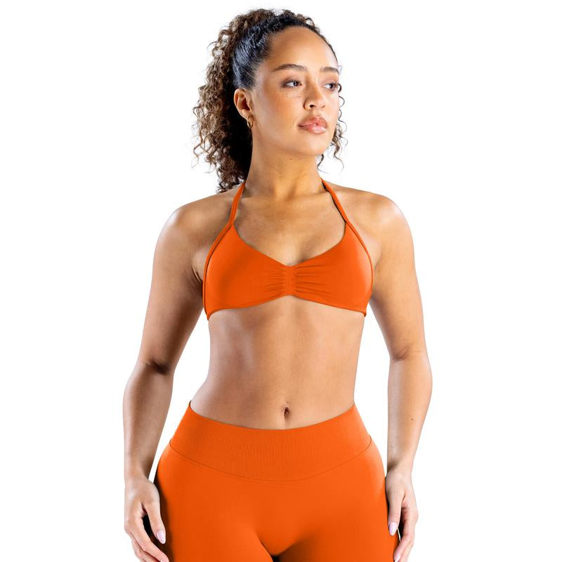 DEEFY Impact Strappy Bra Fitness Gymwear Halter Sportstop Open Back Padded Gym Workout Sportswear Women Seamless Tank Activewear Tops Low Impact Bra Gym