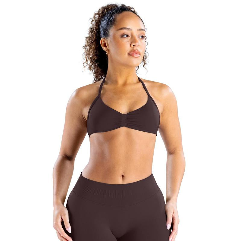 DEEFY Impact Strappy Bra Fitness Gymwear Halter Sportstop Open Back Padded Gym Workout Sportswear Women Seamless Tank Activewear Tops Low Impact Bra Gym