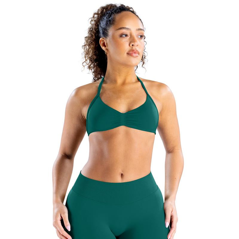 DEEFY Impact Strappy Bra Fitness Gymwear Halter Sportstop Open Back Padded Gym Workout Sportswear Women Seamless Tank Activewear Tops Low Impact Bra Gym