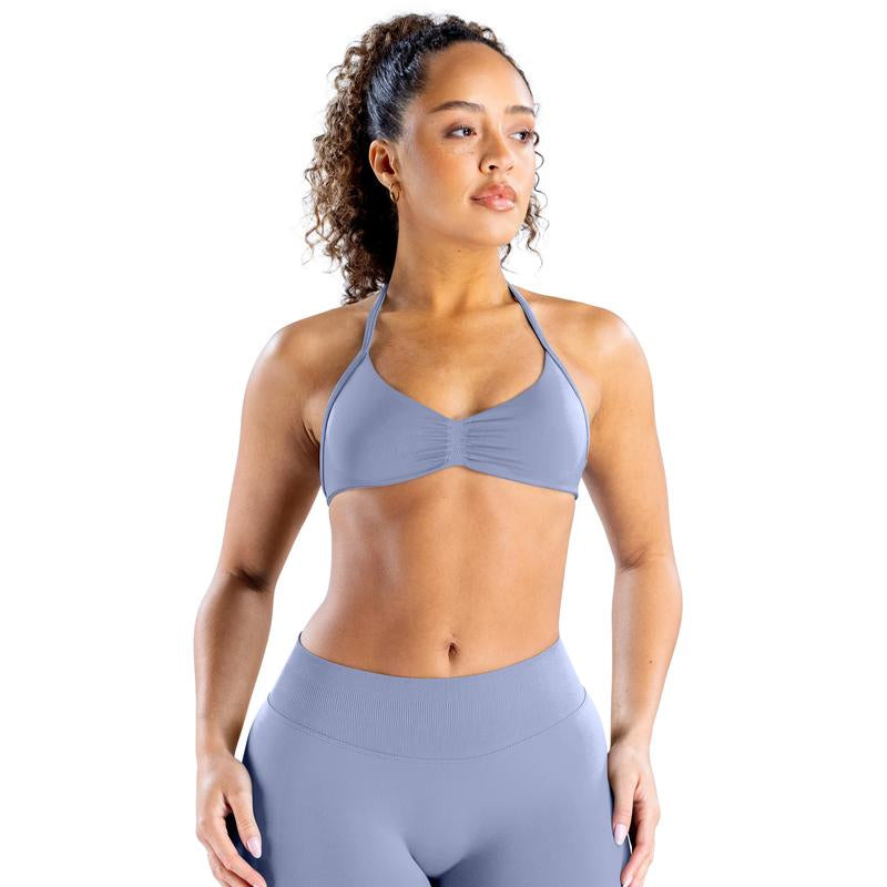 DEEFY Impact Strappy Bra Fitness Gymwear Halter Sportstop Open Back Padded Gym Workout Sportswear Women Seamless Tank Activewear Tops Low Impact Bra Gym