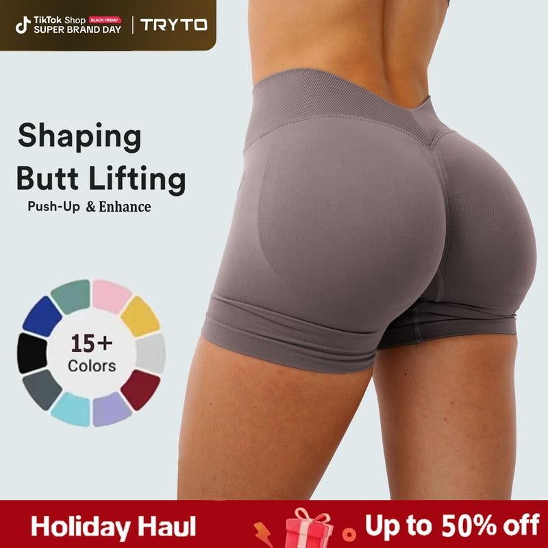 TRYTO LJ V-Back Scrunch Shorts Sports Yoga Women Workout Fitness Sportswear Activewear Gym Outdoor Running Short