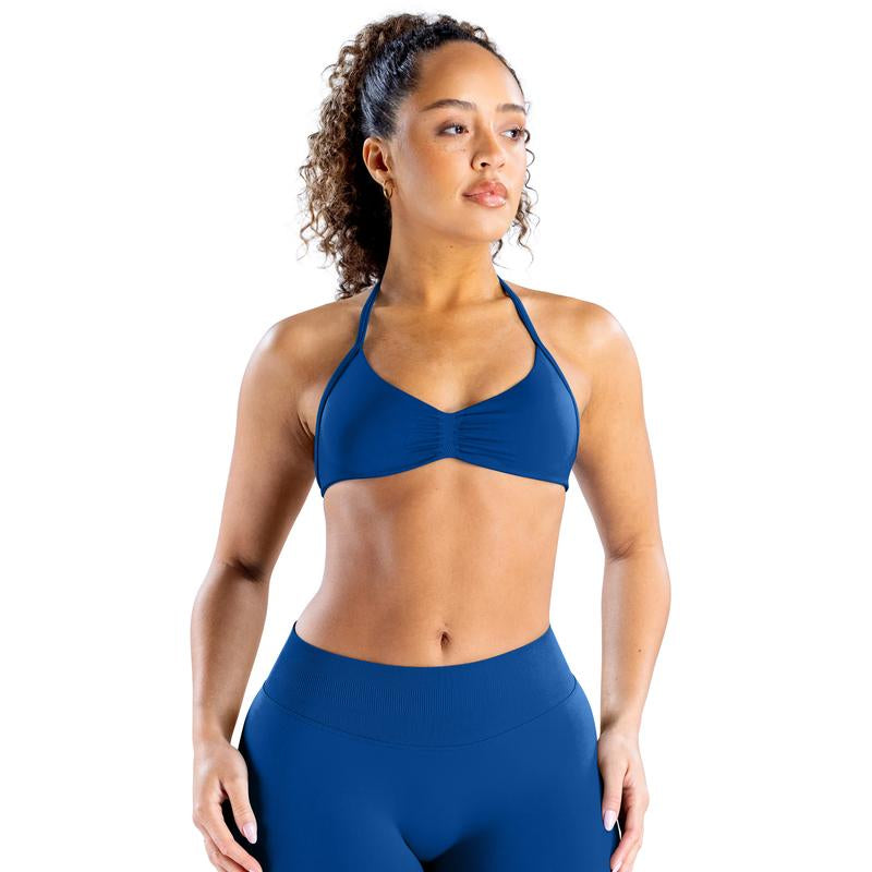 DEEFY Impact Strappy Bra Fitness Gymwear Halter Sportstop Open Back Padded Gym Workout Sportswear Women Seamless Tank Activewear Tops Low Impact Bra Gym