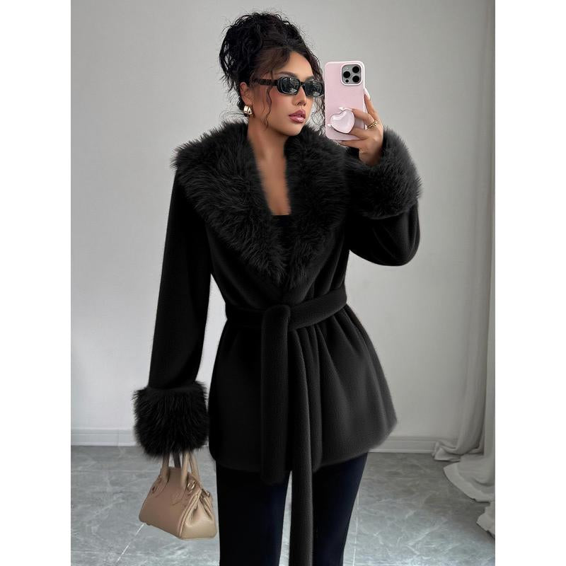 ASANDY Women’S Winter Lace-Up Leopard Print Faux Fur Coat Elegant Synthetic Leather Jacket Warm & Fashionable Outdoor Sports Coat Suitable for Cold Weather Suitable for Both Autumn and Winter