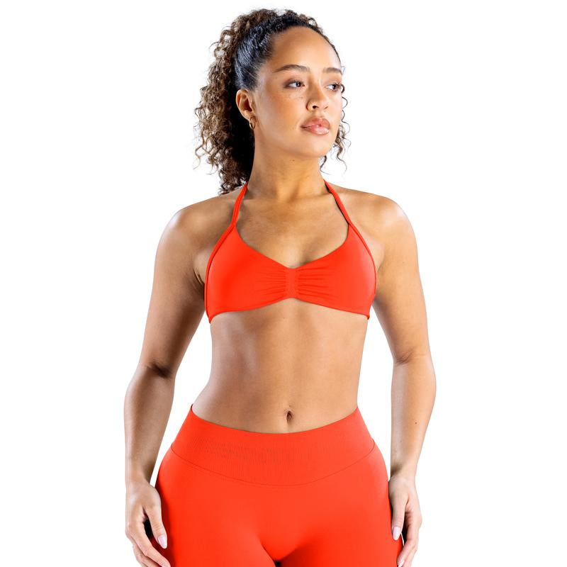 DEEFY Impact Strappy Bra Fitness Gymwear Halter Sportstop Open Back Padded Gym Workout Sportswear Women Seamless Tank Activewear Tops Low Impact Bra Gym