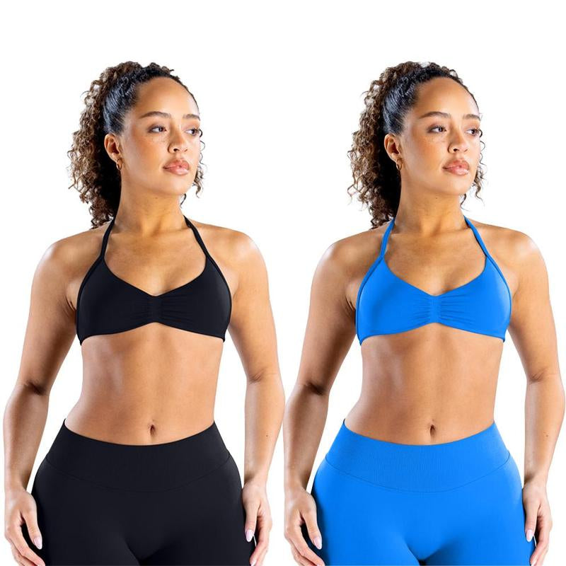 DEEFY Impact Strappy Bra Fitness Gymwear Halter Sportstop Open Back Padded Gym Workout Sportswear Women Seamless Tank Activewear Tops Low Impact Bra Gym