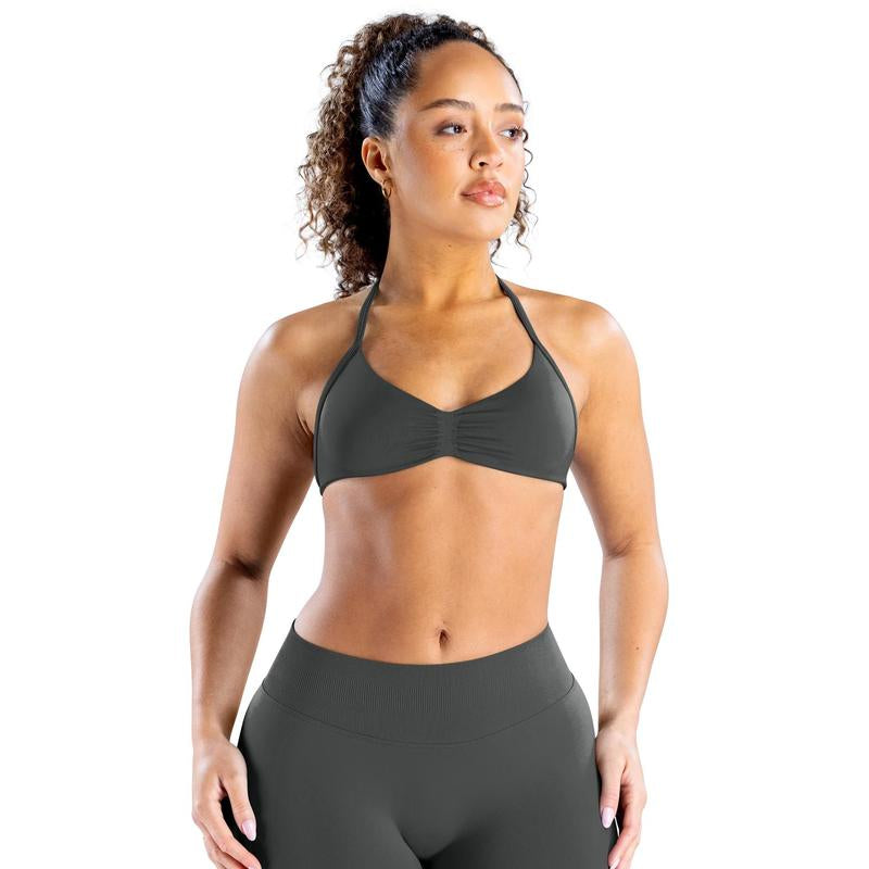 DEEFY Impact Strappy Bra Fitness Gymwear Halter Sportstop Open Back Padded Gym Workout Sportswear Women Seamless Tank Activewear Tops Low Impact Bra Gym